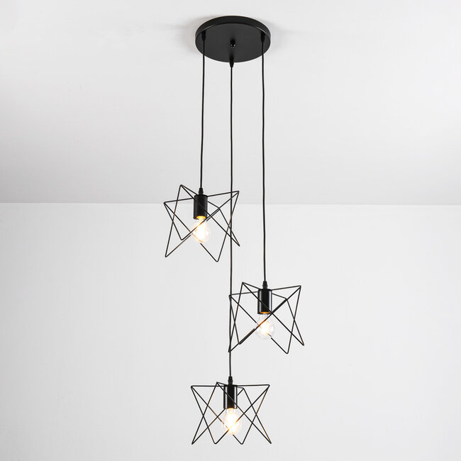 Industrial pendant lamp in black metal 3-light - Star