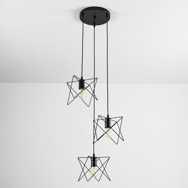 Industrial 3-light pendant lamp Star in black metal