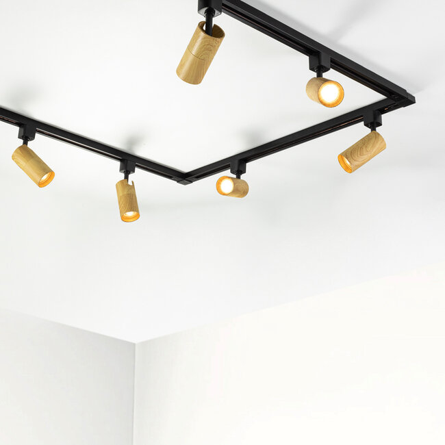 1-phase track lighting system 1.5 metres black with oak wood look track lights - Loek