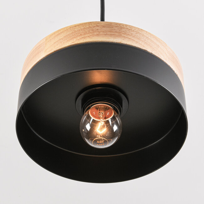 Wooden pendant light Evie with iron rim