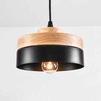 Evie wooden pendant lamp with iron rim