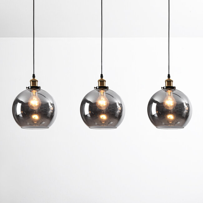 Modern pendant light Katie with smoked glass, 3-bulb