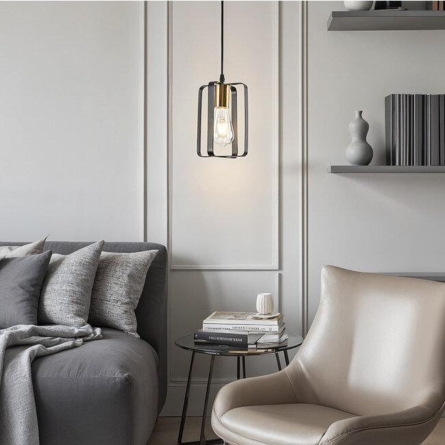 Industrial hanging lamp black with gold - Pisa