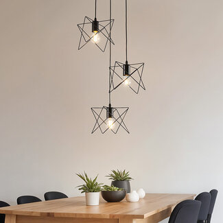 Industrial pendant lamp in black metal 3-light - Star