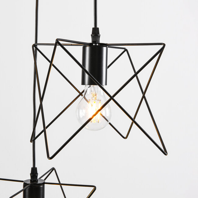 Industrial 3-light pendant lamp Star in black metal