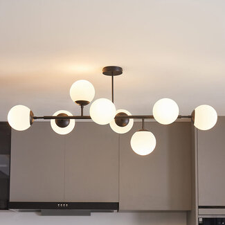 Designer ceiling light black with frosted glass, 8-bulb - Osem