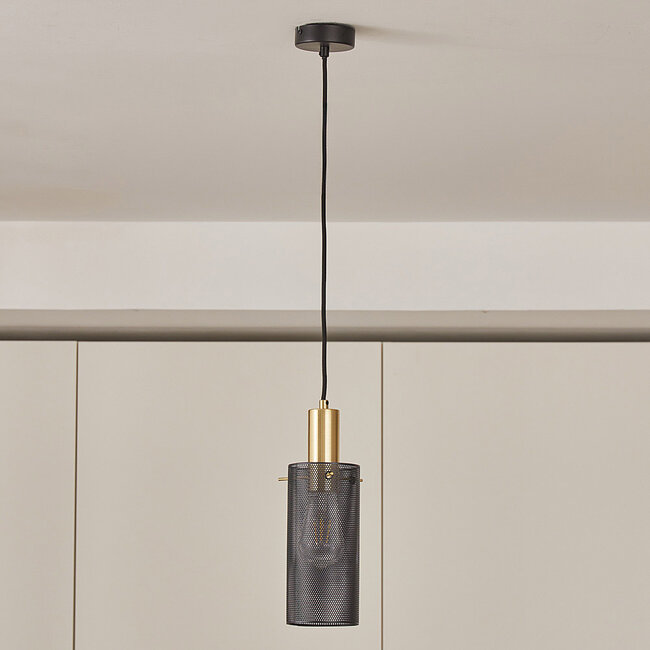 pendant light Valce - perforated shade with gold details, black