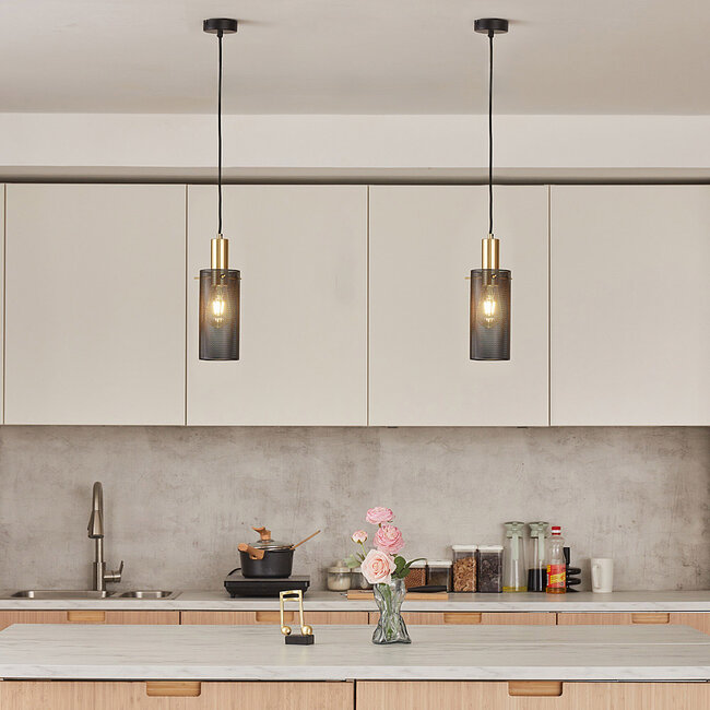 Pendant lamp with Golden details, Black - Valce