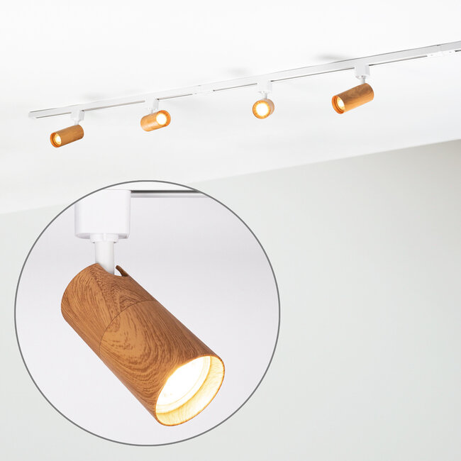 1-phase track lighting system 1.5 metres with mahogany wood look track lights - Loek