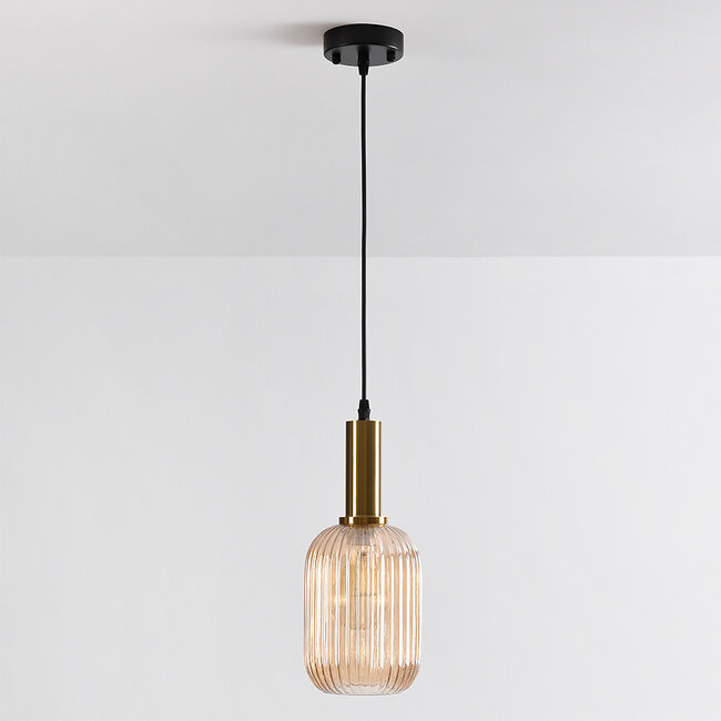 1-bulb pendant light - Sita - cylinder ribbed glass