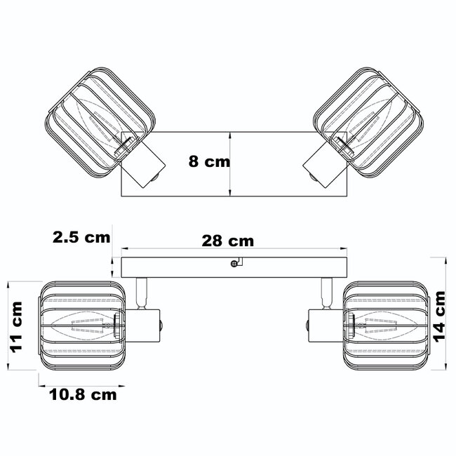 Ceiling light with smoked glass and rotating spotlights, 2-bulb - Dua