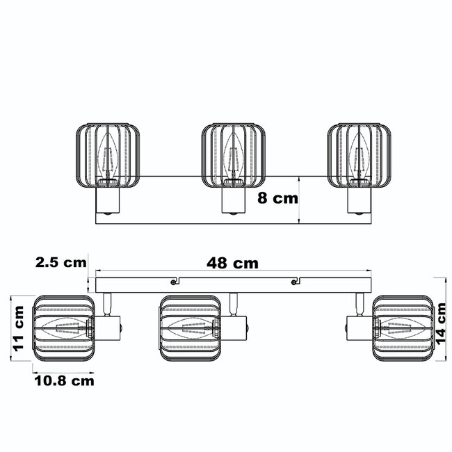 3-light ceiling lamp with smoked glass and swivelling spotlights - Diya