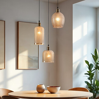 Modern 3-bulb pendant light with amber glass - Lana
