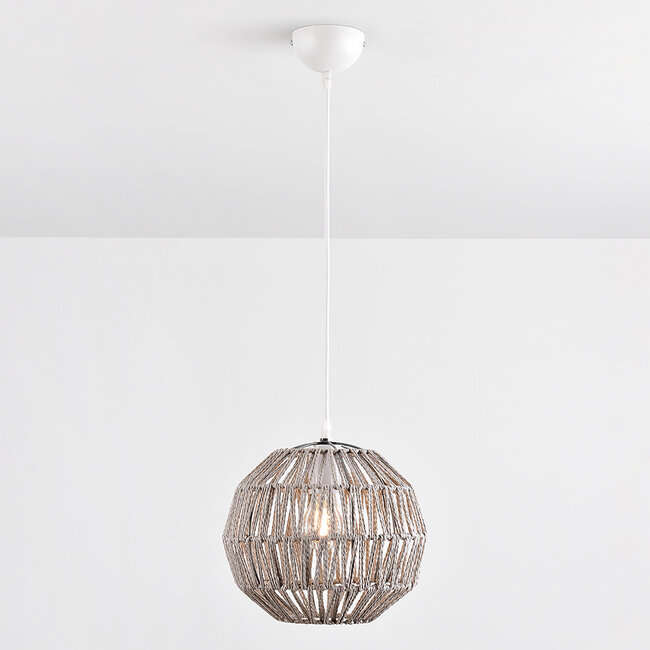 Boho chic pendant lamp Haora in light brown hemp rope