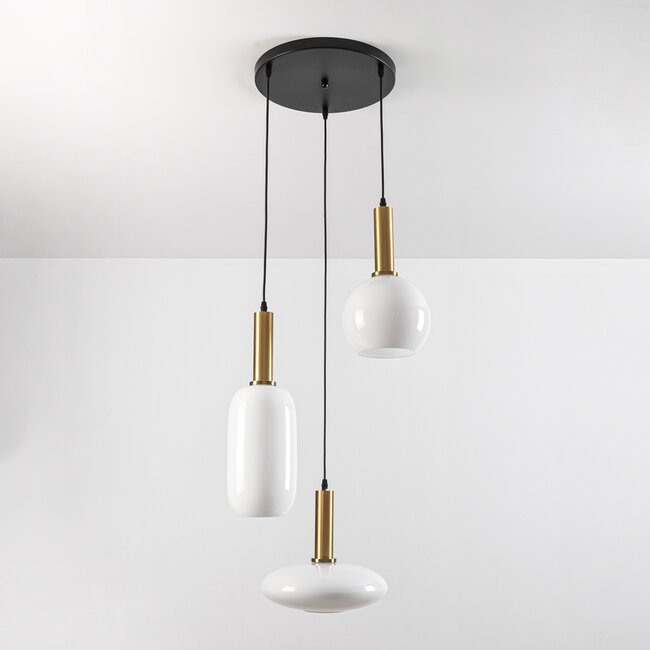 3-light pendant light Dennis with opal glass - opal and gold