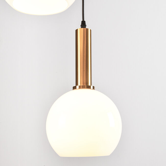 3-light pendant light Aiden with opal glass - opal and gold