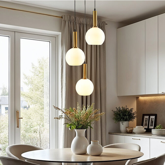 Aiden pendant lamp with opal white glass, 3-light