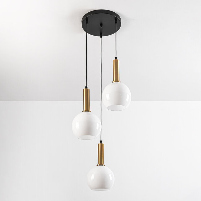 Pendant light Aiden with opal white glass, 3-light