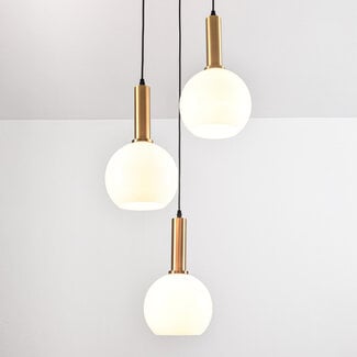 3-light pendant light Aiden with opal glass - opal and gold