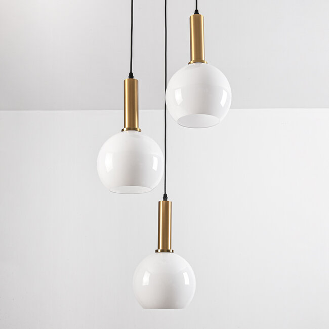 Aiden pendant lamp with opal white glass, 3-light