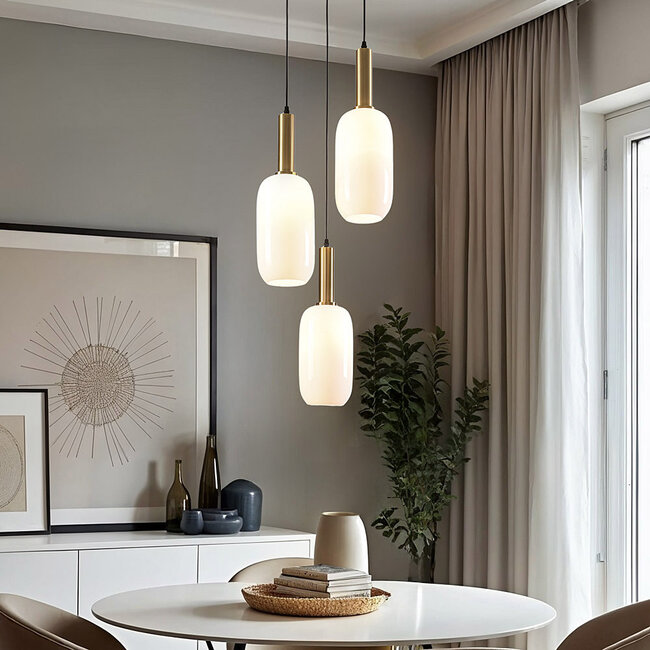 Pendant light Dayley with opal white glass, 3-light