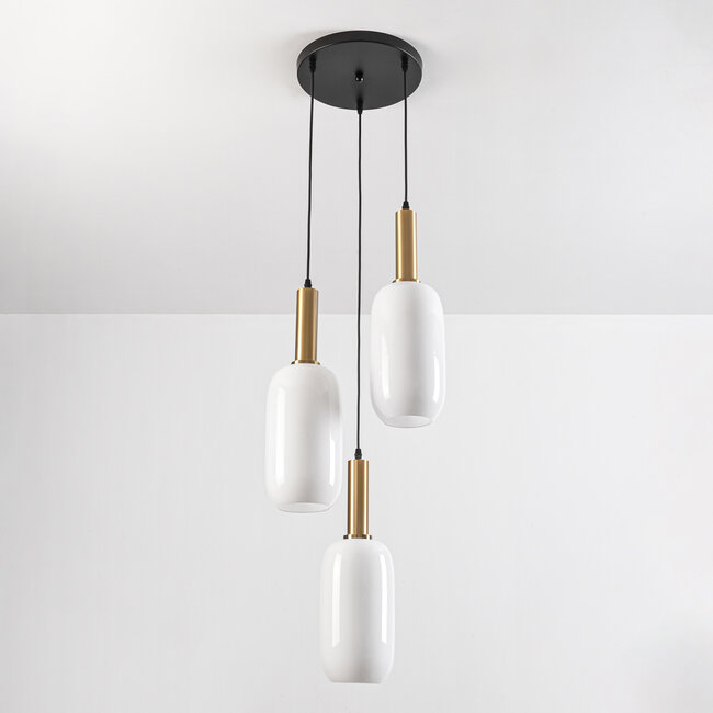 3-light pendant light Dayley with opal glass - opal and gold