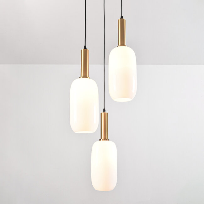 Pendant light with opal glass, 3-bulb - Dayley