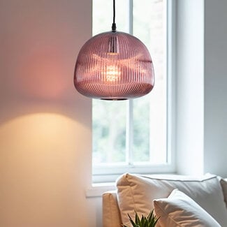 pendant light Molly in ribbed glass - purple
