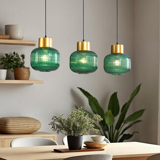 3-bulb pendant light with green glass - Inya