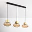 3-light pendant light Imara with amber glass - amber and gold