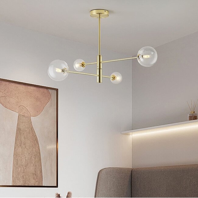 Stiri 4-light gold ceiling lamp with transparent glass