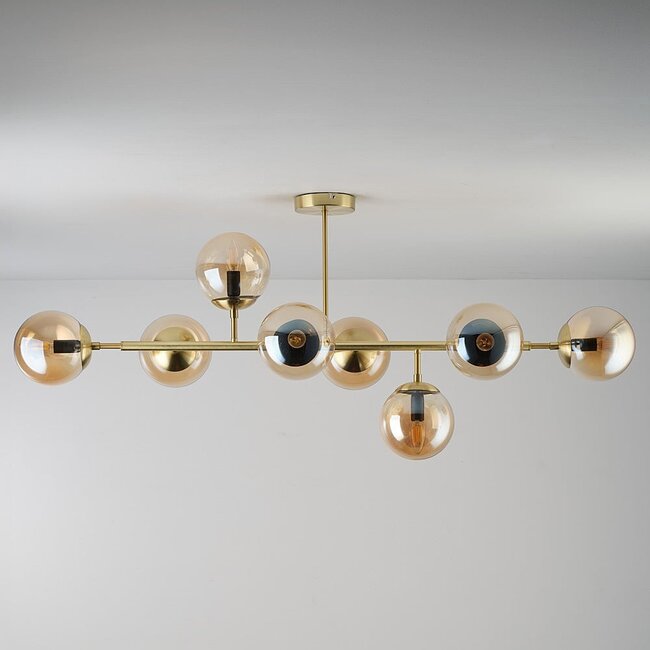 Designer ceiling lamp in Gold with Amber glass spheres - Osem