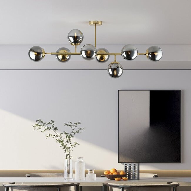 Designer ceiling lamp in gold with smoked glass globes - Osem