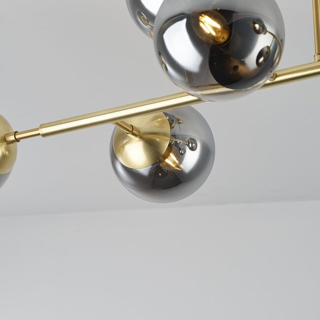 Designer ceiling lamp in gold with smoked glass globes - Osem