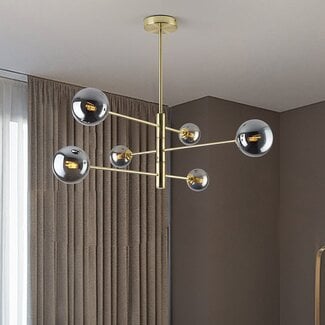 6-light ceiling light Sest - gold with smoked glass