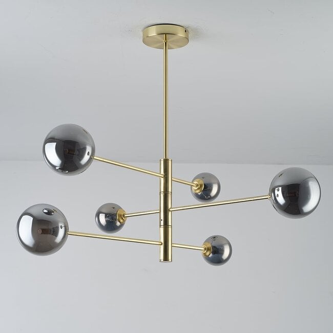 6-light ceiling light Sest - gold with smoked glass