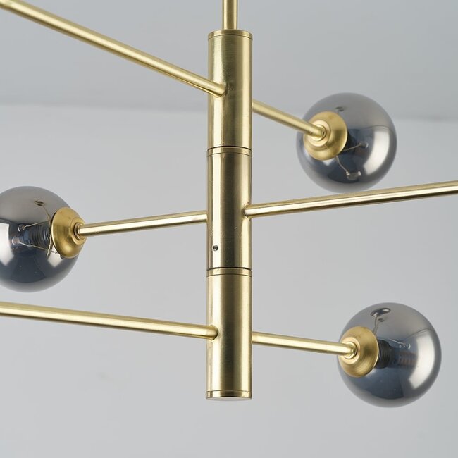 6-light ceiling light Sest - gold with smoked glass