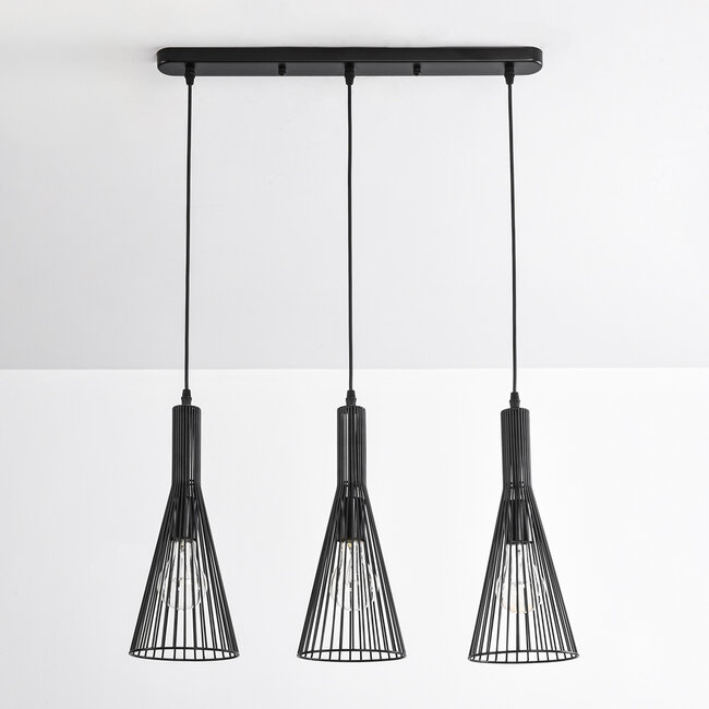 Industrial 3-light pendant lamp Sofia in black metal