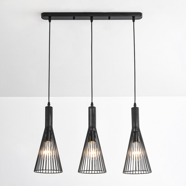 Industrial Hanging Lamp in Black Metal with 3 Lamps - Sofia