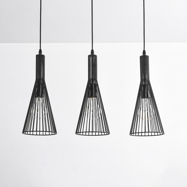 Industrial Hanging Lamp in Black Metal with 3 Lamps - Sofia