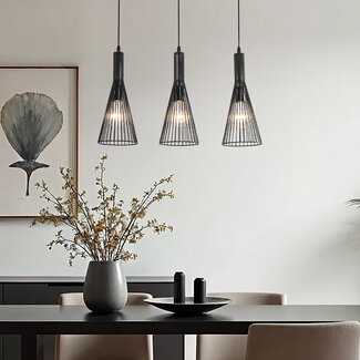 Industrial Hanging Lamp in Black Metal with 3 Lamps - Sofia