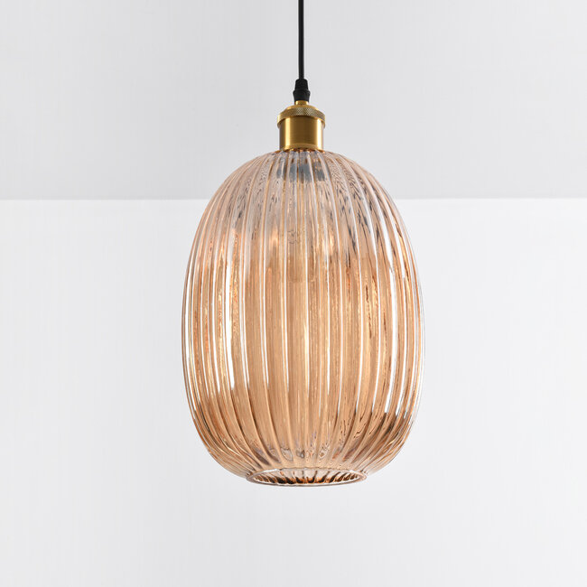 Riley pendant light with ribbed amber glass