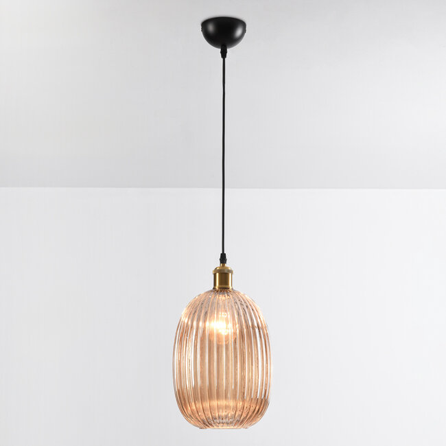 pendant light Riley in ribbed amber glass