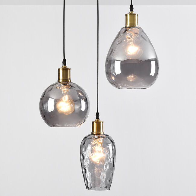 Black pendant lamp made of smoked glass with bulge, 3-light - Verona