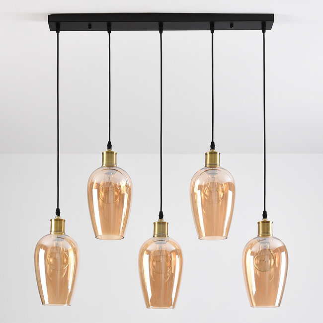 5-light pendant light Valerie - amber glass