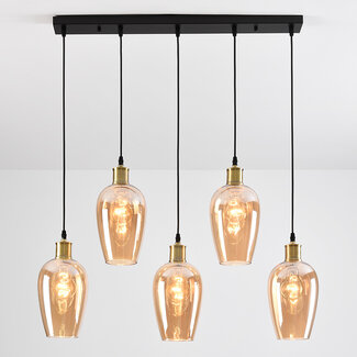 Pendant light with amber glass, 5-bulb - Valerie