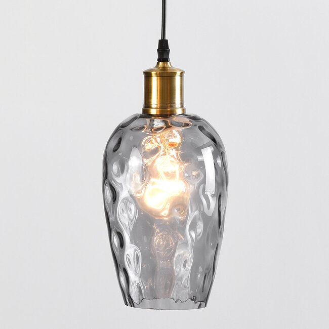 Black pendant lamp made of smoked glass with bulge, 3-light - Verona