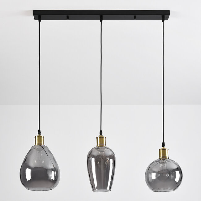 Smoked glass pendant lamp with bulge detail - Vanessa