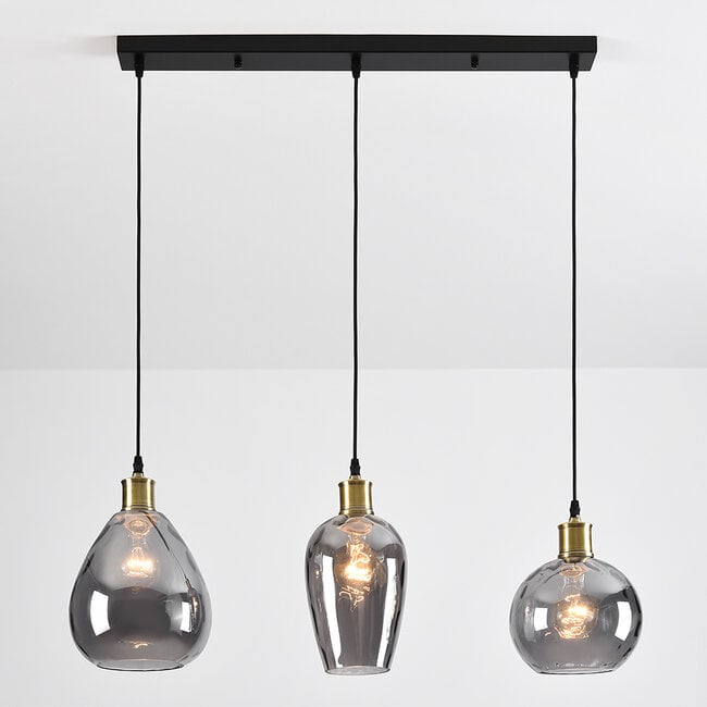 3-light pendant light Vanessa - curved smoked grey glass