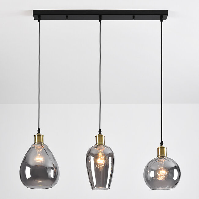 Smoked glass pendant lamp with bulge detail - Vanessa